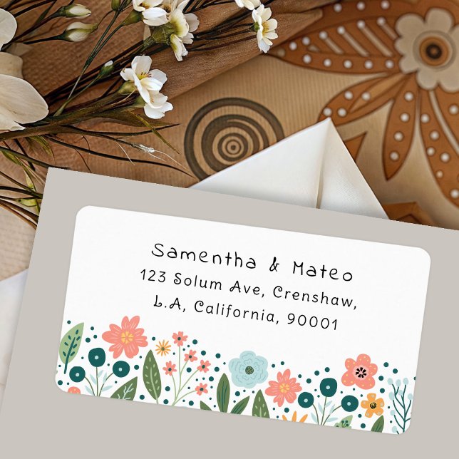 Whimsical Cute Retro Flowers Return Address Label (Creator Uploaded)
