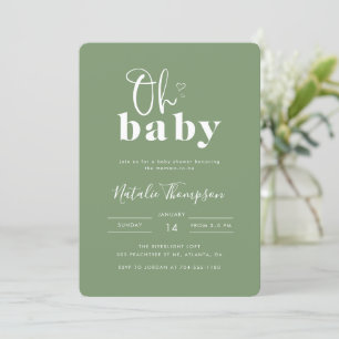 Whimsical Cute Sage Green Baby Shower Invitation