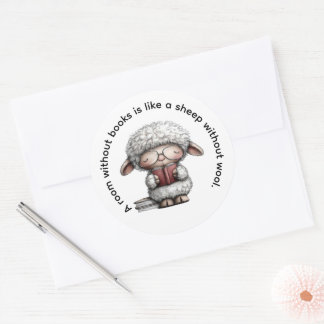 Whimsical Cute Sheep Reading a Book Classic Round Sticker