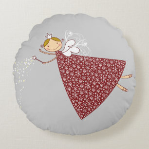 Whimsical Cute Snowflakes Fairy Holiday Christmas Round Cushion