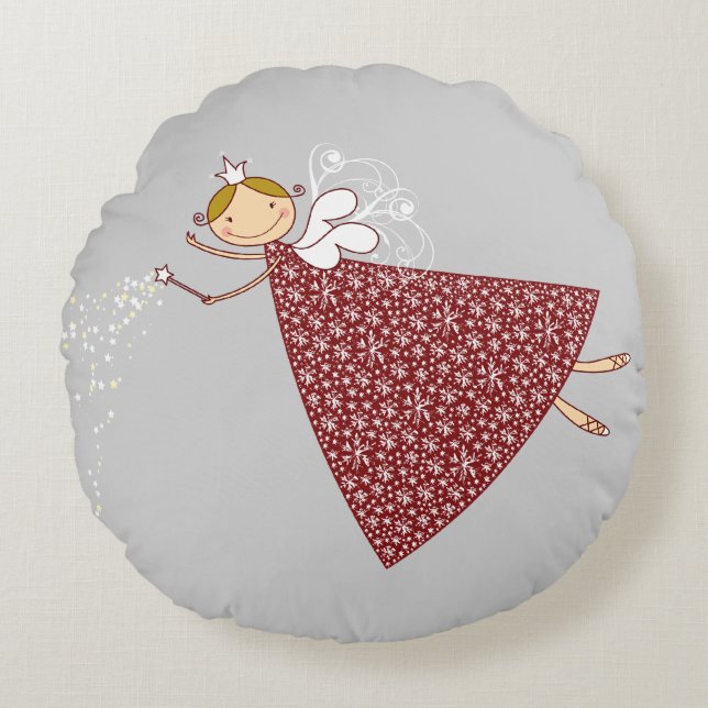 Whimsical Cute Snowflakes Fairy Holiday Christmas Round Cushion (Front)
