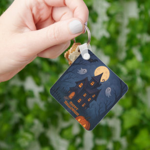 Whimsical Cute Spooky Haunted House   Halloween -  Key Ring
