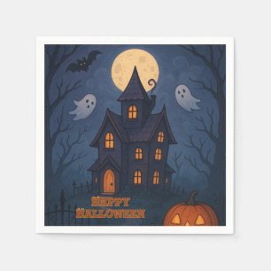 Whimsical Cute Spooky Haunted House Halloween - Napkin