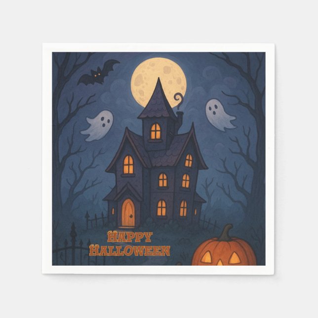 Whimsical Cute Spooky Haunted House | Halloween -  Napkin (Front)