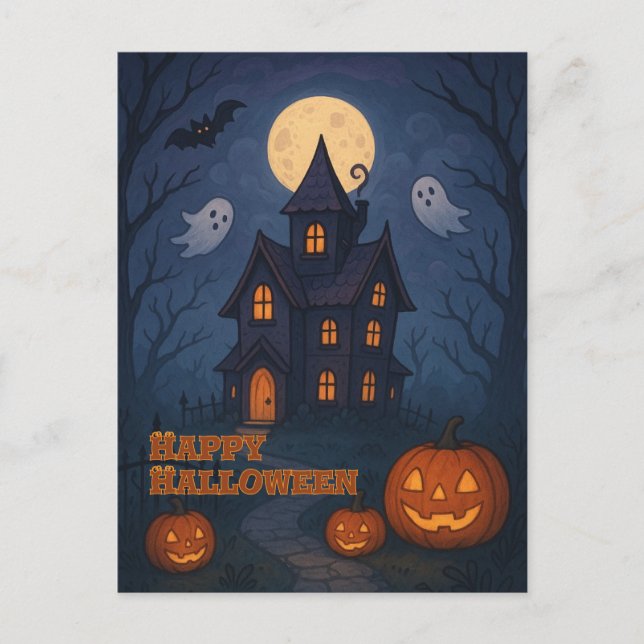 Whimsical Cute Spooky Haunted House | Halloween -  Postcard (Front)