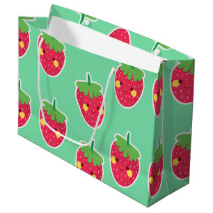 Whimsical Cute Strawberries character pattern Large Gift Bag