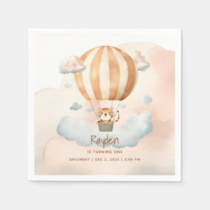 Whimsical Cute Tiger Hot Air balloon 1st Birthday Napkin