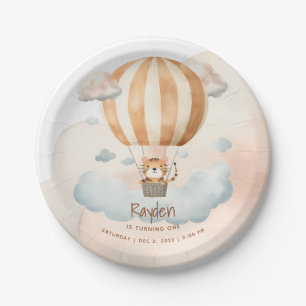 Whimsical Cute Tiger Hot Air balloon 1st Birthday Paper Plate