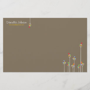 Whimsical Cute Tweet Birds Colourful Fun Tree Dots Stationery