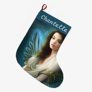 Whimsical Cute Vintage Christmas Angel Night Sky Large Christmas Stocking