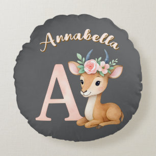 Whimsical Cute Watercolor Letter A Animal Nursery Round Cushion