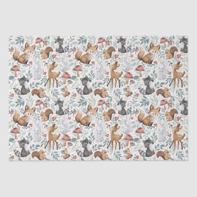 Whimsical Cute Watercolor Woodland Animal Friends Tissue Paper (Front)