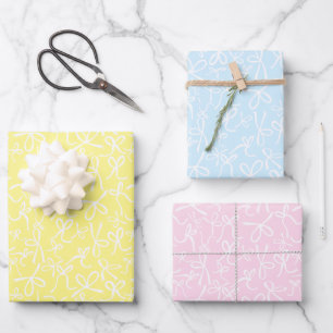 Whimsical Cute White Bows Pattern Pastel Easter Wrapping Paper Sheet