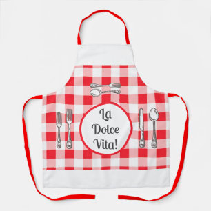 Whimsical Cutlery Dolce Vita Red Check Unisex Apron