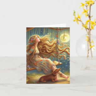 Whimsical Dachshund and Girl Downloadable Card