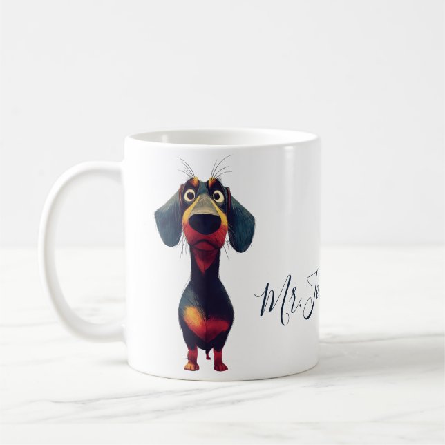 Whimsical Dachshund Character Illustration Coffee Mug (Left)