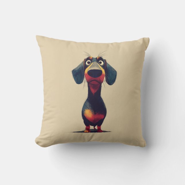 Whimsical Dachshund Character Illustration Cushion (Front)