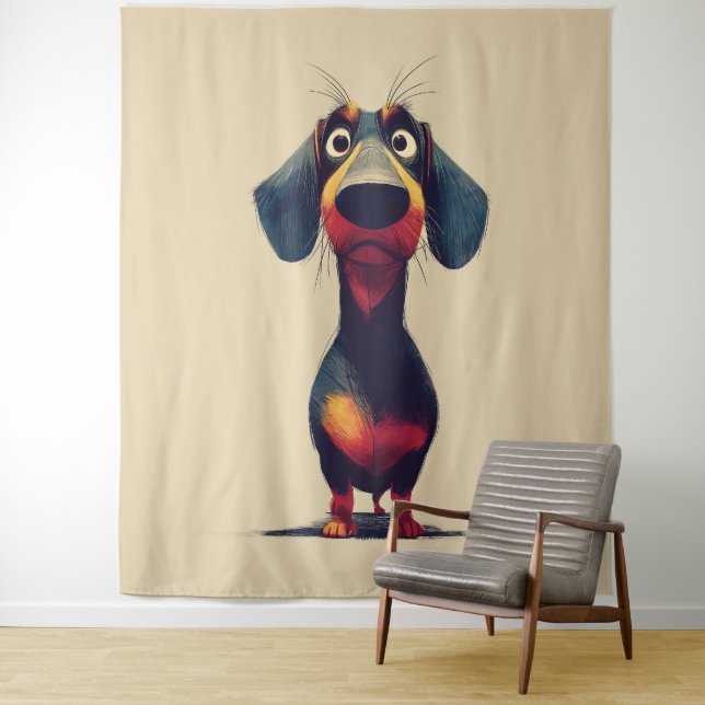  Whimsical Dachshund Character Illustration Tapestry (In Situ)