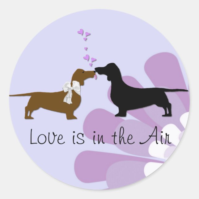 Whimsical Dachshunds Kissing Sticker (Front)