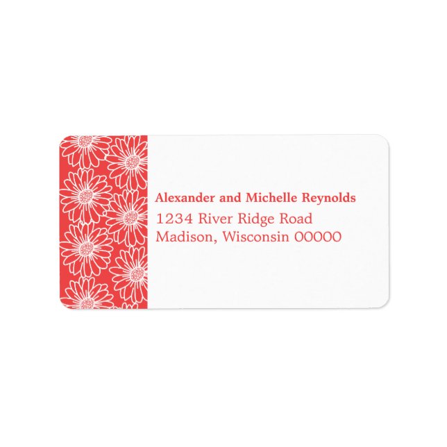 Whimsical Daisies Address Labels, Red Label (Front)