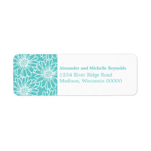 Whimsical Daisies Return Address Labels, Aqua Label