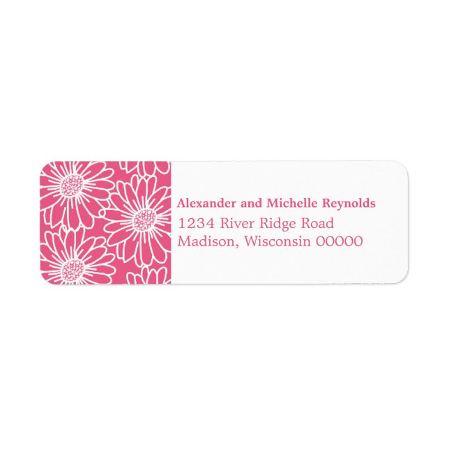 Whimsical Daisies Return Address Labels, Pink Label (Front)