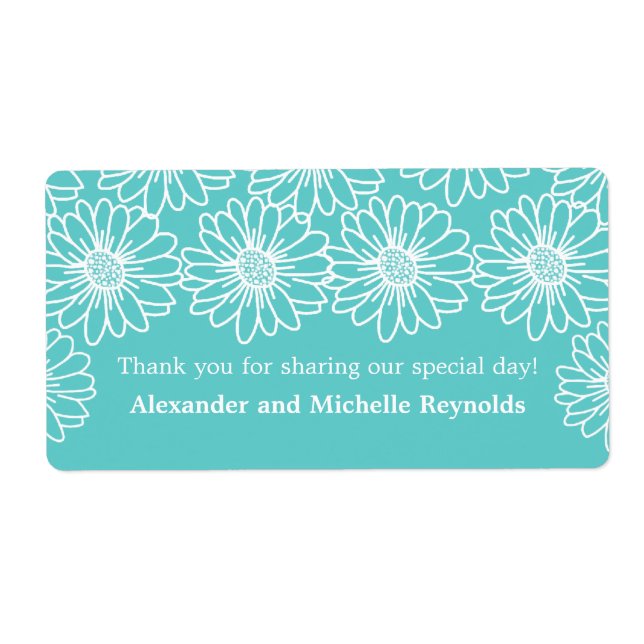 Whimsical Daisies Wedding Labels, Aqua (Front)