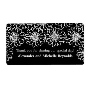 Whimsical Daisies Wedding Labels, Black