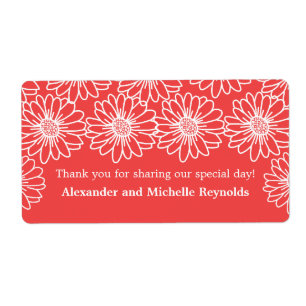 Whimsical Daisies Wedding Labels, Red