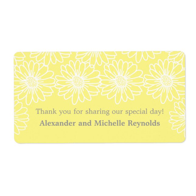 Whimsical Daisies Wedding Labels, Yellow (Front)
