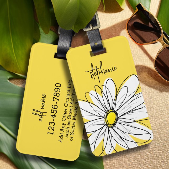 Whimsical Daisy Custom Text and can edit color Luggage Tag (Whimsical Daisy personalized luggage tag)
