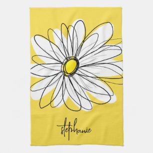 Whimsical Daisy Custom Text and can edit colour Tea Towel