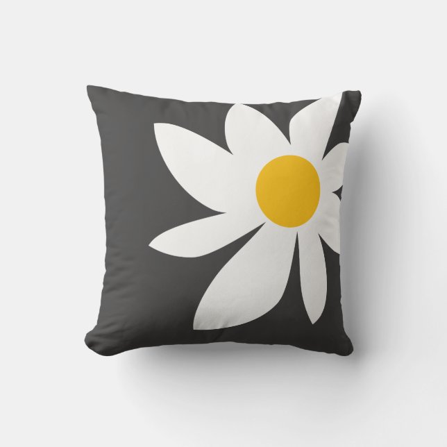 whimsical daisy design bold grey and white cushion (Front)