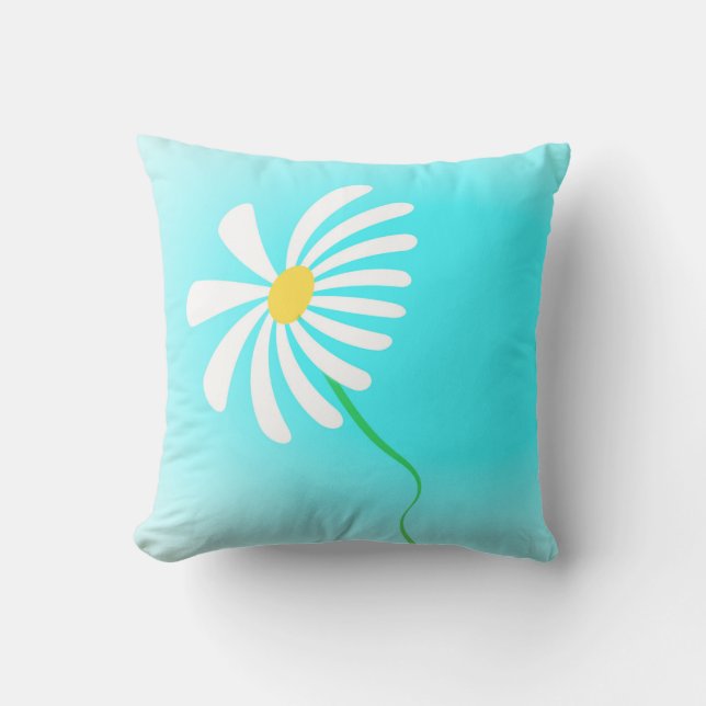whimsical daisy design turquoise and white cushion (Front)