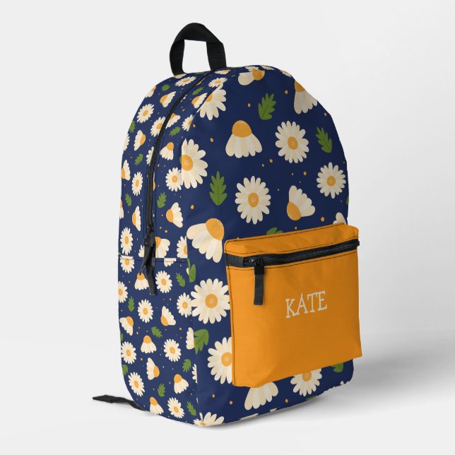 Whimsical Daisy Floral Pattern Personalised Name Printed Backpack (Back Corner Left)