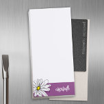 Whimsical Daisy - orchid - trendy script name Magnetic Notepad<br><div class="desc">A zen and whimsical drawing of a daisy. The modern lines are hand-drawn and include white petals and a yellow centre for the flower. The background is a soft, pastel purple - and the name is a trendy script in white. You can add a name, monogram or other custom text....</div>