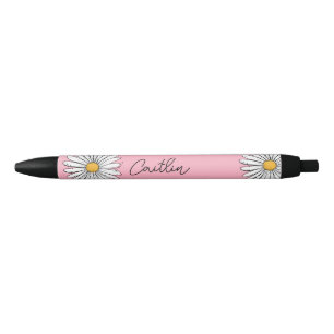 Whimsical Daisy with Custom Text Black Ink Pen