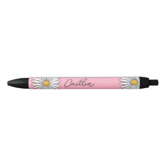 Whimsical Daisy with Custom Text Black Ink Pen