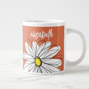 Whimsical Daisy - with trendy script name Large Coffee Mug