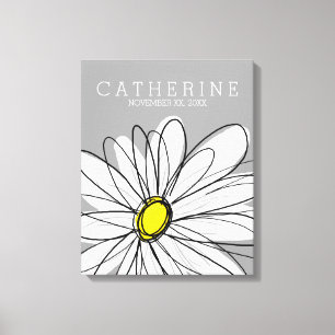 Whimsical Daisy Yellow and Grey Kids Room Canvas Print