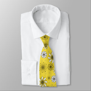 Whimsical Daisy Yellow and White Tie