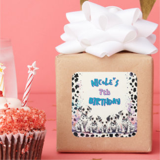 Whimsical Dalmatian Puppies Birthday Personalised Square Sticker