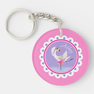 Whimsical dancing ballet swan purple personalised key ring