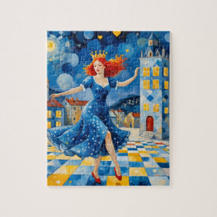 Whimsical Dancing Lady With Red Hair Jigsaw Puzzle
