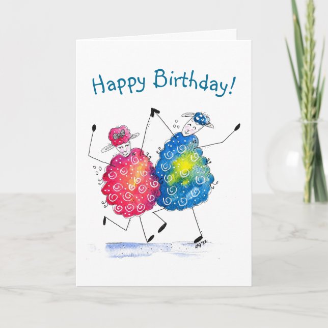 Whimsical Dancing Sheep Card (Front)