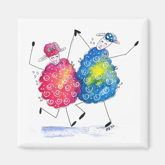 Whimsical Dancing Sheep Magnet (Front)