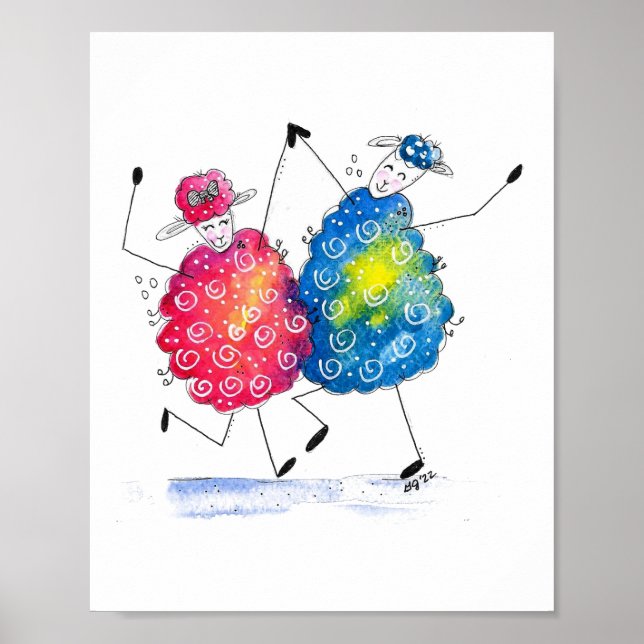 Whimsical Dancing Sheep Poster (Front)