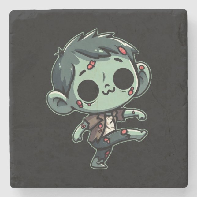 Whimsical Dancing Zombie - Halloween Undead Stone Coaster (Front)