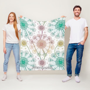 Whimsical Dandelion Breeze – Pastel Botanical Fleece Blanket