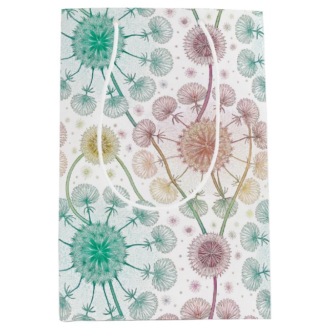 Whimsical Dandelion Breeze – Pastel Botanical Medium Gift Bag (Front)